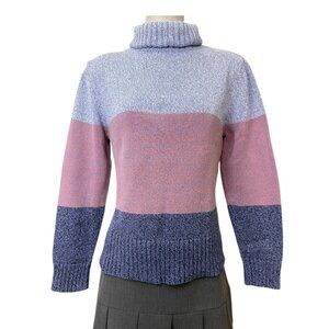 Vintage Field Gear Blue & Pink Striped Turtleneck Pullover Knit Sweater Top Sz M